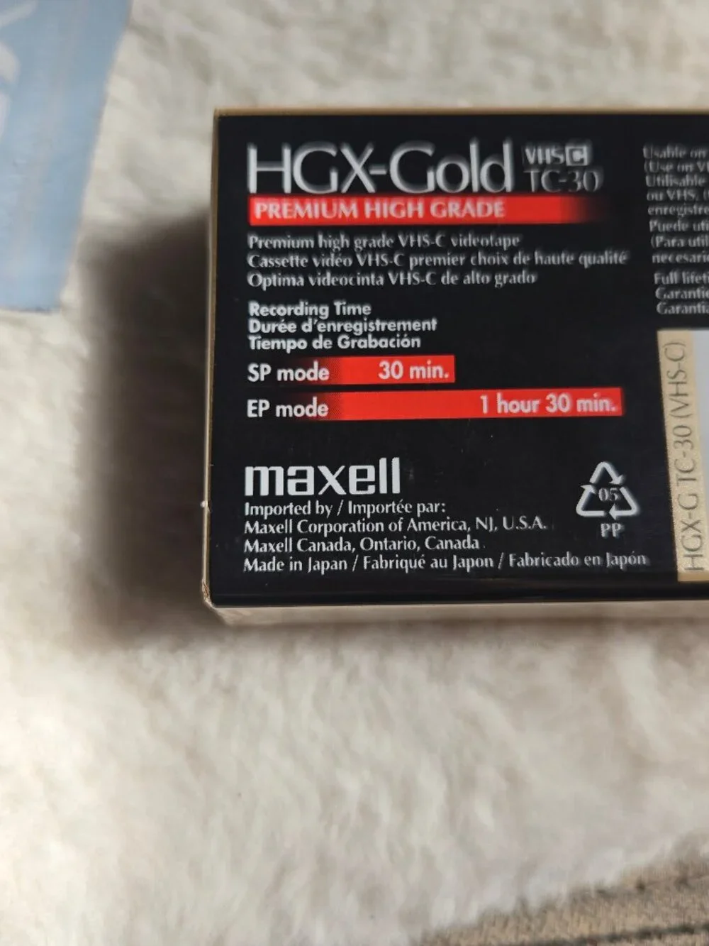 Maxell VHS-C HGX-Gold TC-30 Camcorder Premium High Grade Tape New